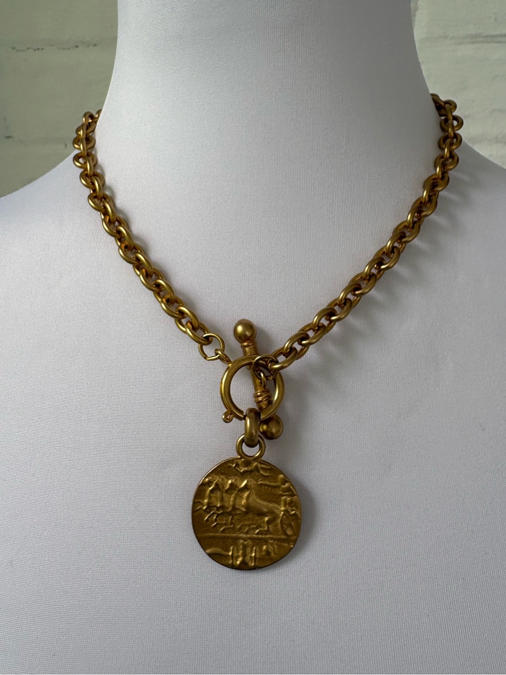 Matte Gold Pendant Charm Necklace with Heart Coin Cross Charms - Picture 2 of 13